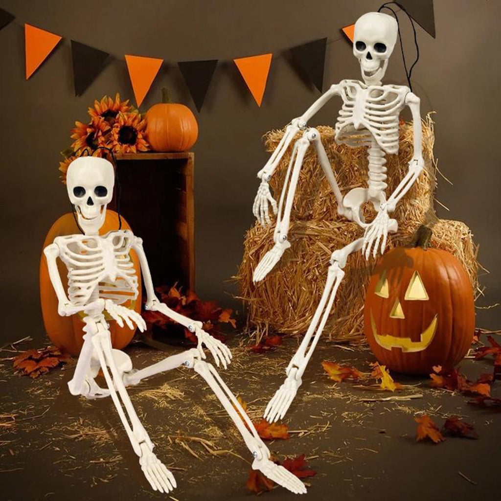 Posable Plastic Human Skeleton Prop 5.4FT Full Body Halloween Skeleton Decor with Movable Joints for Haunted House Yard Party Decoration