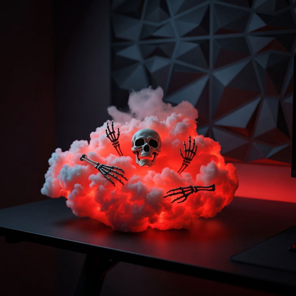 DIY Thundercloud Lamp Set with Interactive Skeleton Model - Unique LED Cloud Light for Atmospheric Decor, Features 4 Skeletal Hands and 1 Skull Head for Customizable Arrangements
