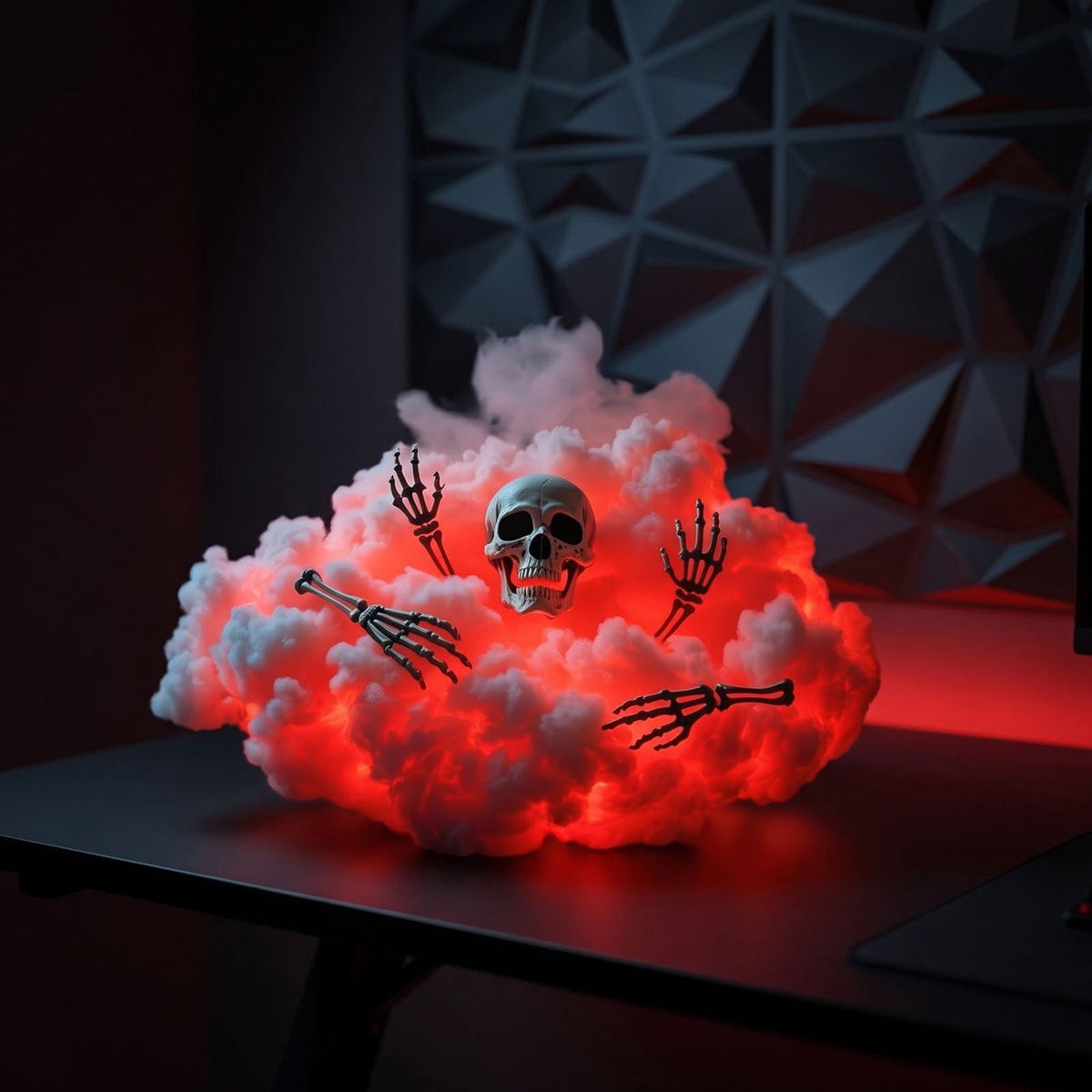 DIY Thundercloud Lamp Set with Interactive Skeleton Model - Unique LED Cloud Light for Atmospheric Decor, Features 4 Skeletal Hands and 1 Skull Head for Customizable Arrangements