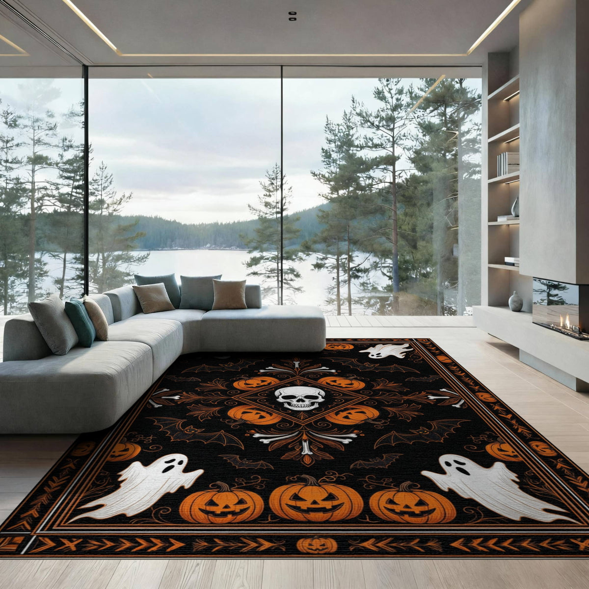 ODIKA Halloween October Phantom Gourd Flying Creature Fiber Doormat Stain Resistant Low Profile for Dorm Room, Small Living Apartment