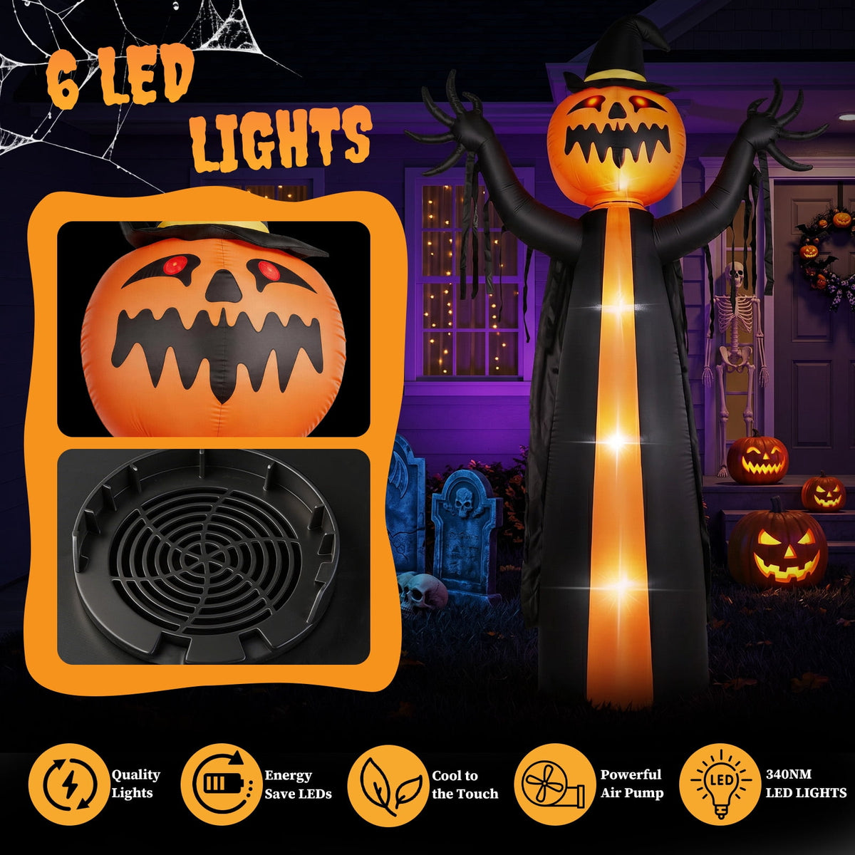 Ktaxon 10' Halloween Inflatables Pumpkin Man Outdoor Halloween Animated Decoration,w/ Rotating Head,Built-In LED