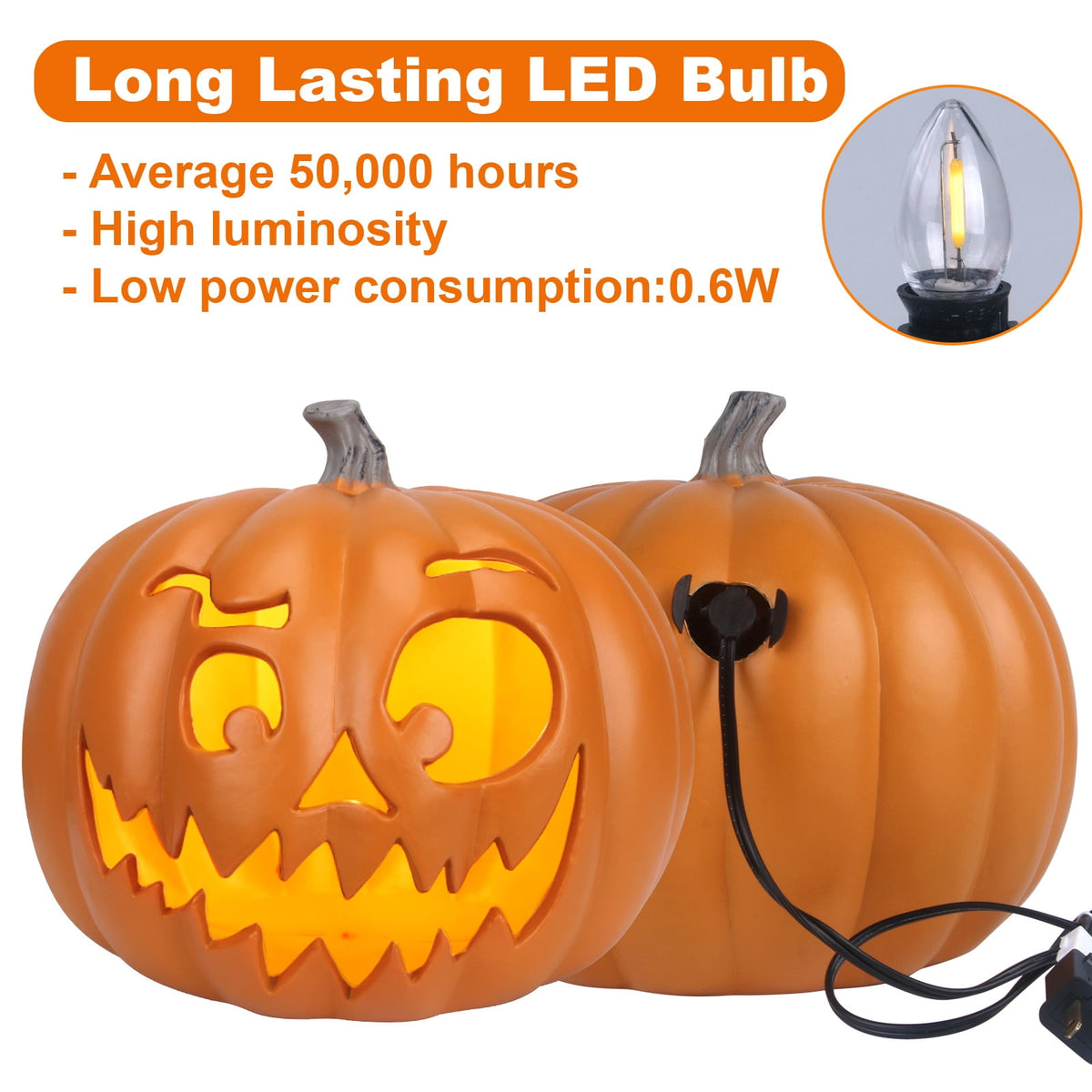 Gamexcel 21" Jack O Lantern Halloween Plastic Pumpkin Lights with Pre-lit LED Bulbs - Indoor/Outdoor Smile Face Decoration