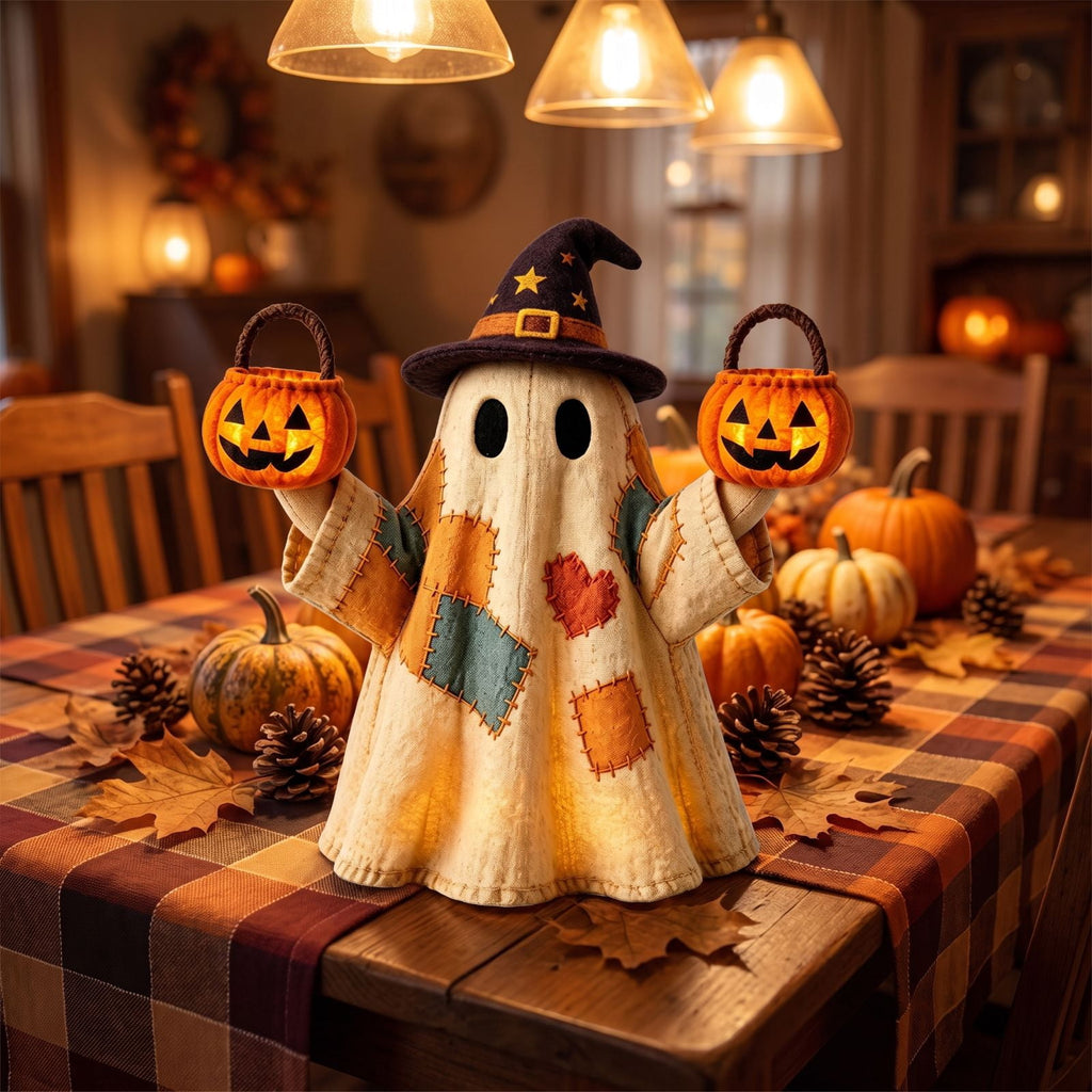 Halloween Decorations Outdoor, Lighted Hanging Ghost Decor with Witch Hat & Broom, LED Flying Ghost Decoration for Porch, Yard, Tree, Patio, Haunted House & Indoor Party 43.3in