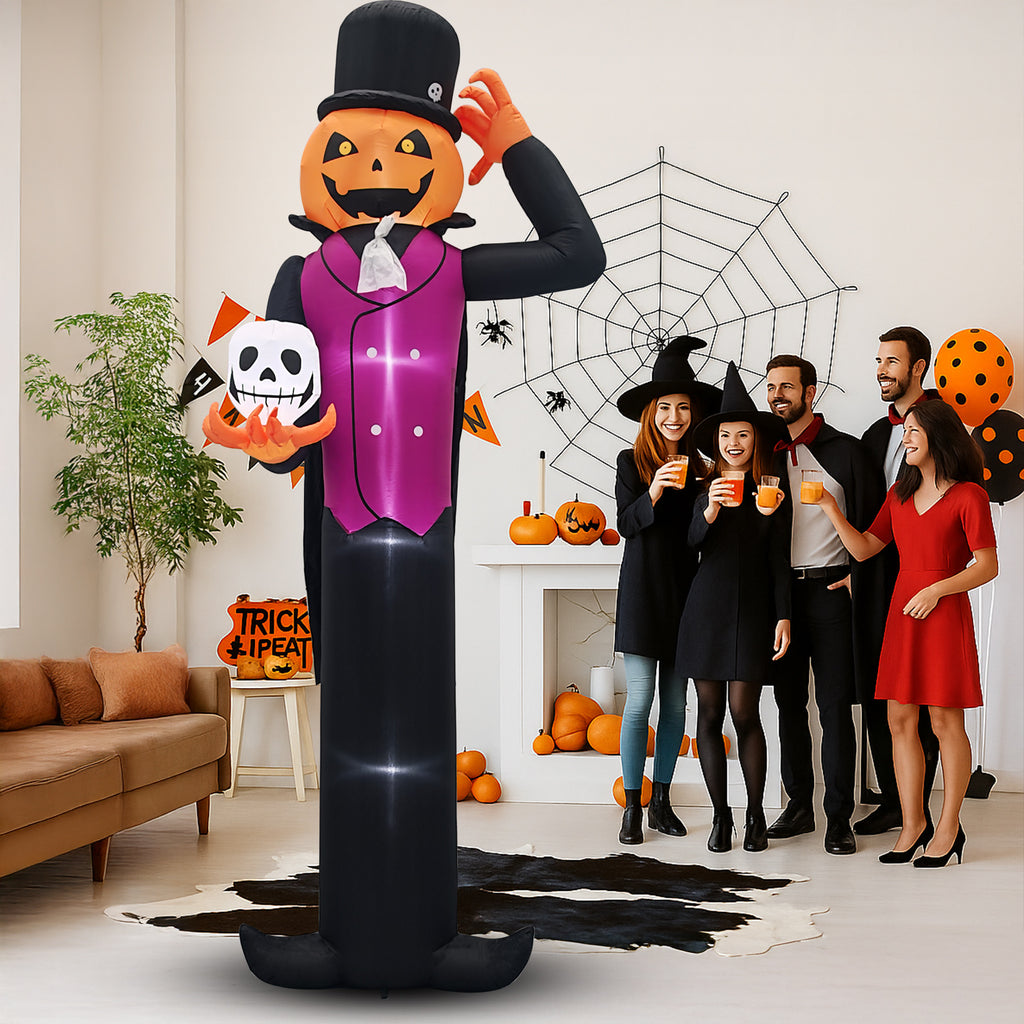 UBesGoo 12' Halloween Inflatable Blow Up Decorations, Pumpkin Man Holding Skull Built-in LEDs for Holiday Party
