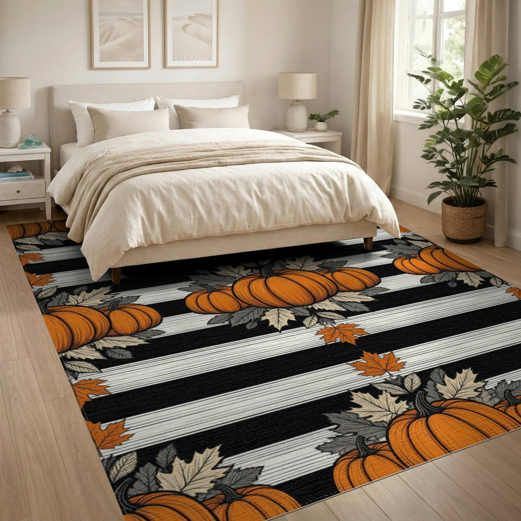 ODIKA Halloween Spooky Pumpkin Phantom Striped Entrance Door Doormat for Playroom, Bedroom, Reading Nook, Pet Friendly & Kids Safe Play