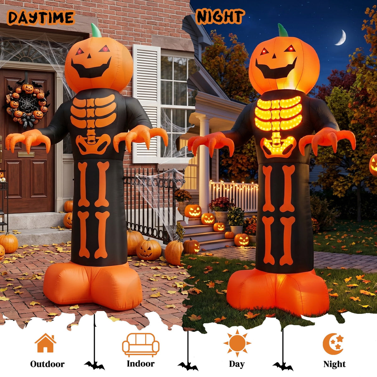 12ft Giant Halloween Inflatable Grim Reaper with Skeleton Ribs and Pumpkin 115 LED Lights