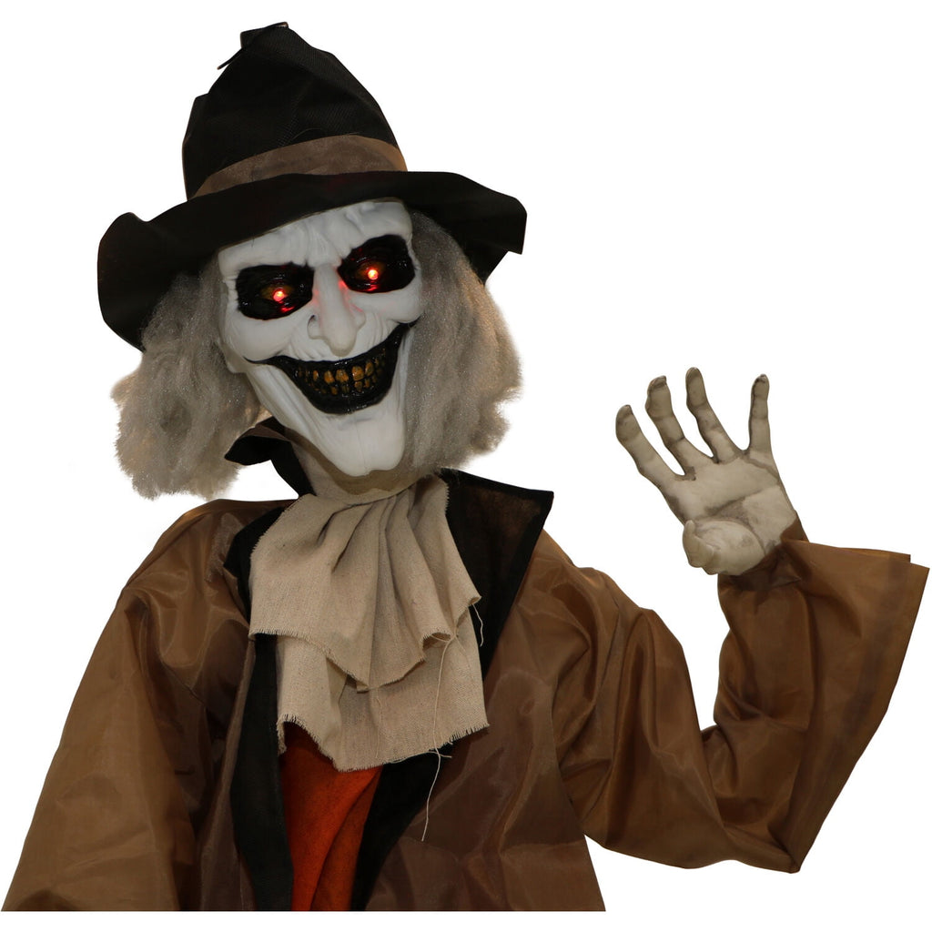 Haunted Hill Farm 5.25 ft Jebediah Bones Animatronic Gravekeeper, Indoor or Covered Outdoor Halloween Decor, Red LED Eyes, Battery-Operated, HHGRVKPR-1FLSA