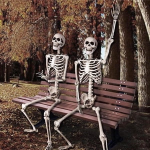 OZMI 5' 4" Tall Halloween Skeleton Decoration for Haunted House, 63 Inch Plastic Life Size Skull Skeleton for Halloween Party Haunted House Bar Yard Graveyard Decorations Party Supplies