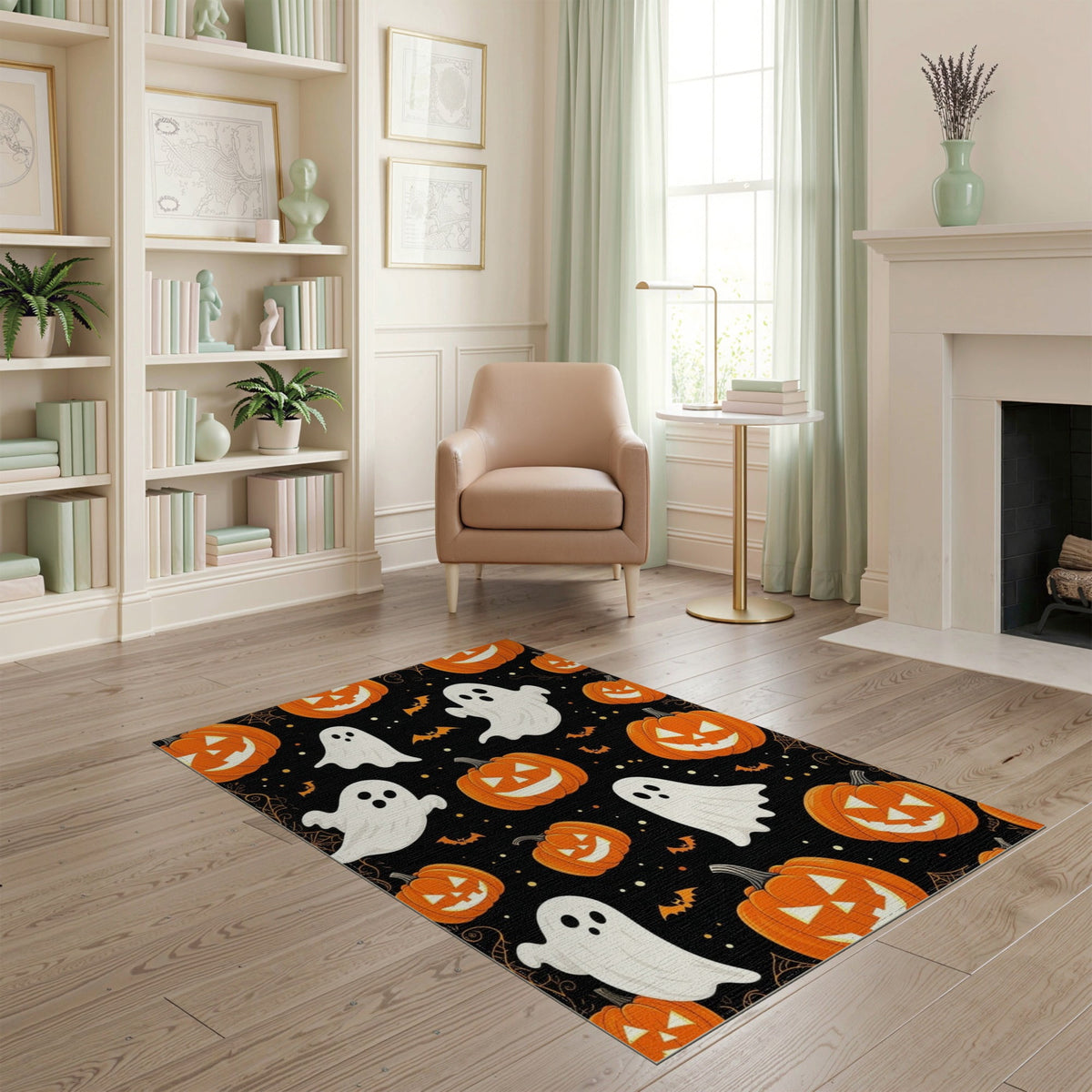 ODIKA Halloween Ghost Pumpkin Bat Skull Welcome Doormat Fiber Door for Dorm Room, Small Living Apartment, Stain Resistant Low Profile