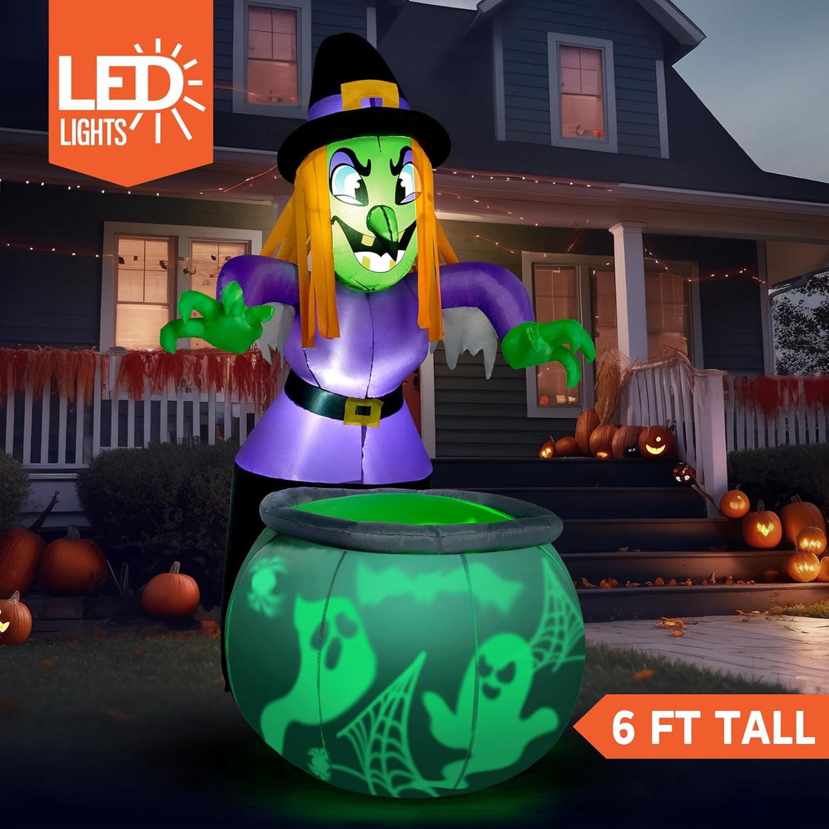 Joyfy 5 Ft Tall Halloween Inflatable Pumpkin,Blow Up Pumpkin with Projector Face and Music Lights,Outdoor Decorations for Yard,Garden,Lawn,Party