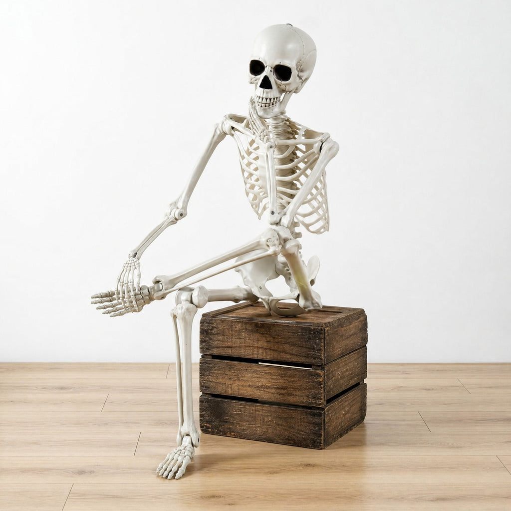 ShengapQ Realistic Simulation Halloween Skeleton Prop, Plastic Full Body Posable Skeleton Decoration, Spooky Indoor Outdoor Yard Party Ornament, Perfect for House, Graveyard and Haunted Scene