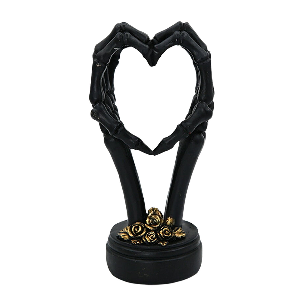 3Pcs Halloween Skeleton Heart Hands Sculpture, Resin Abstract Bone Finger Gesture Statue with Floral Ornament Base, Gothic Home Desktop Decor for Shelf, Mantel, Dressing Table and Party Display