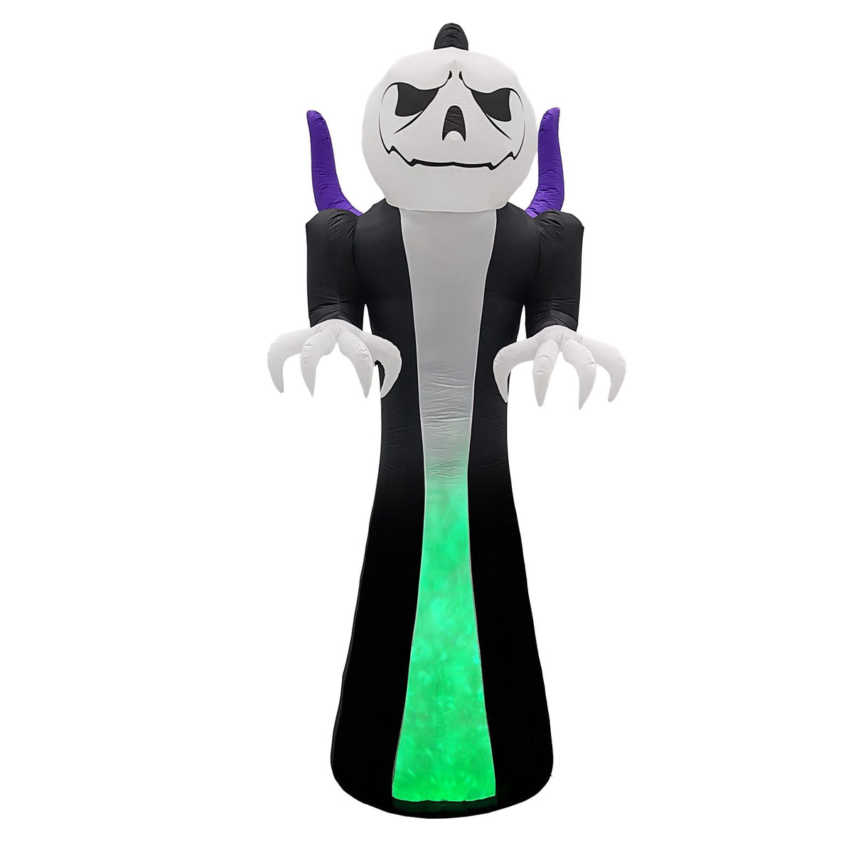 12FT Inflatable Grim Reaper with Jack-O-Lantern Pumpkin Head 3-Color Flame LED Halloween Yard Decor
