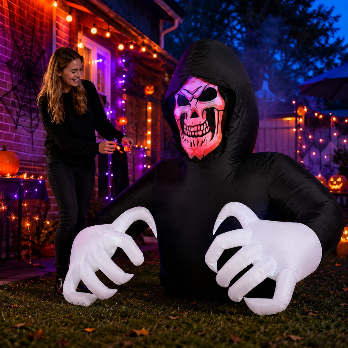 MInHoues 6 ft Halloween Inflatable Mold Ornament, Half Body Ghost Face Man in Black Decorative Molds, Polyester Spooky Yard Prop for Indoor Outdoor Holiday Party Decor
