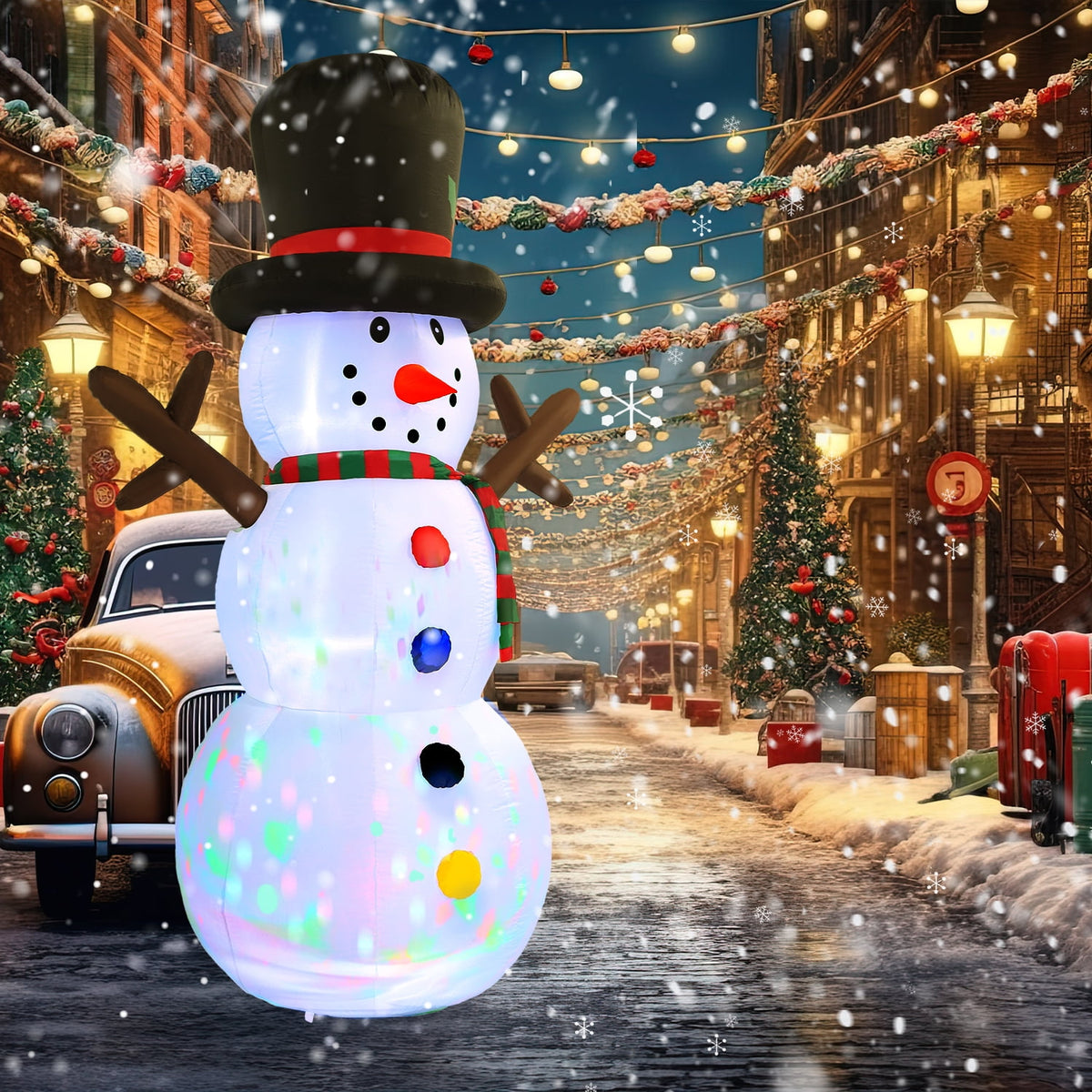 8FT Christmas Inflatable Snowman, Built-in light up for Indoor Outdoor Decoration Xmas Party Decor