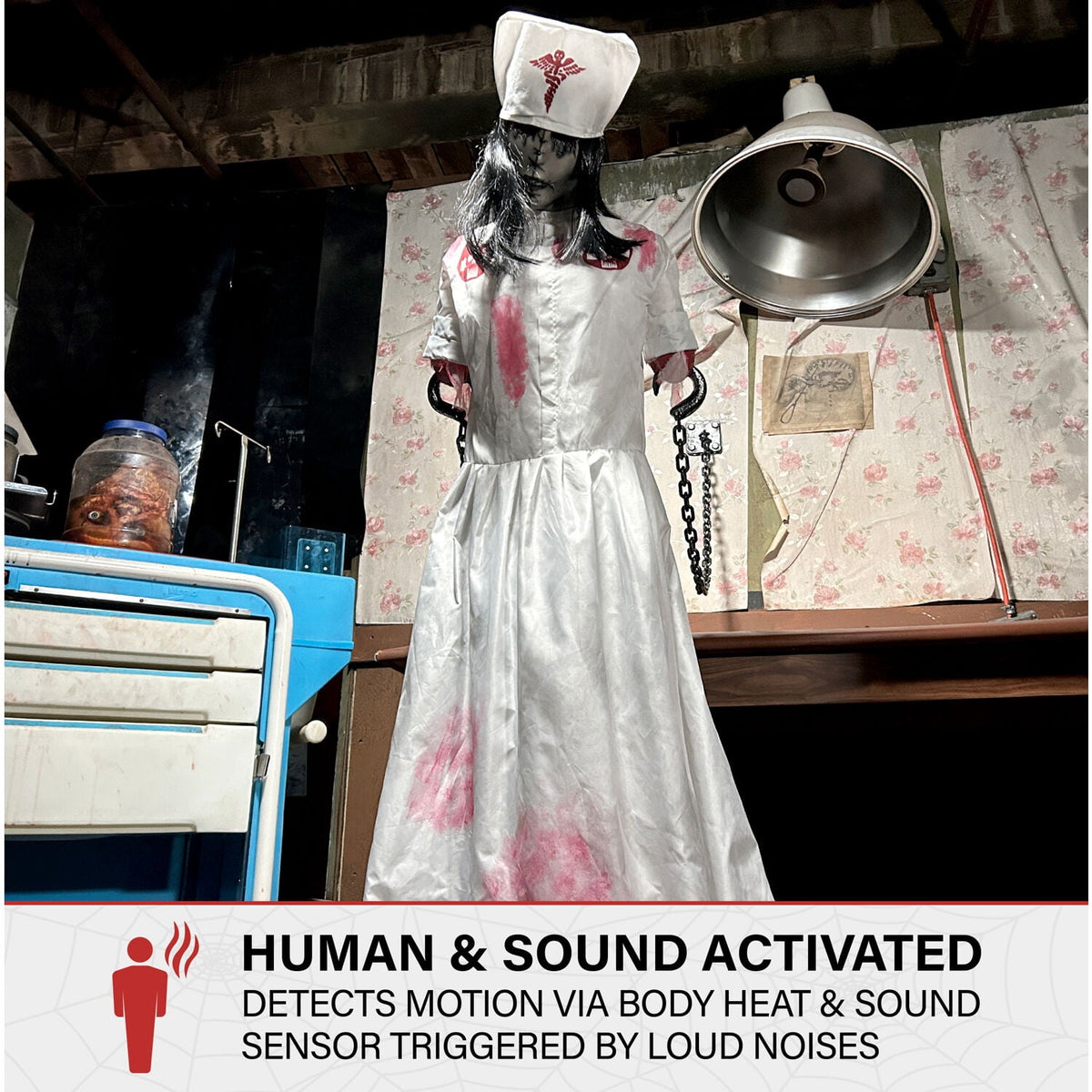 Haunted Hill Farm Life-Size Animatronic Convulsing Nurse by Tekky Halloween Decoration, 5.2-Ft.