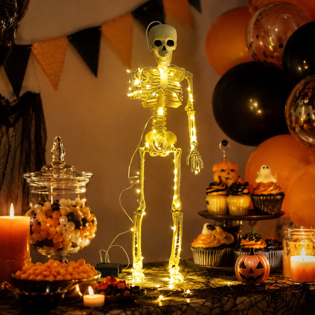 Skeleton Decoration 39 Inch Posable Led Halloween Prop for Indoor and Outdoor Holiday Parties
