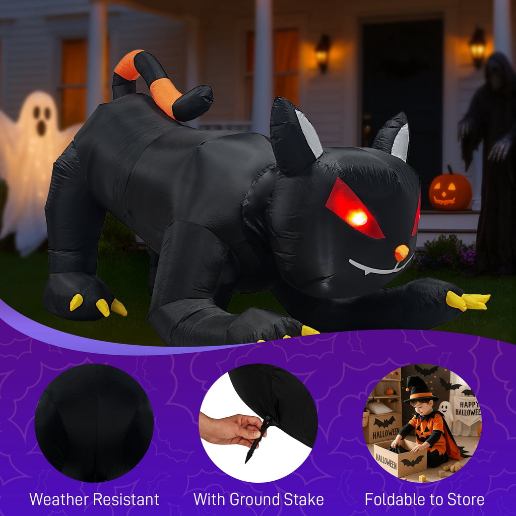 6.5ft Animated Halloween Inflatable Black Cat with Moving Head and LED Lights for Yard Decor