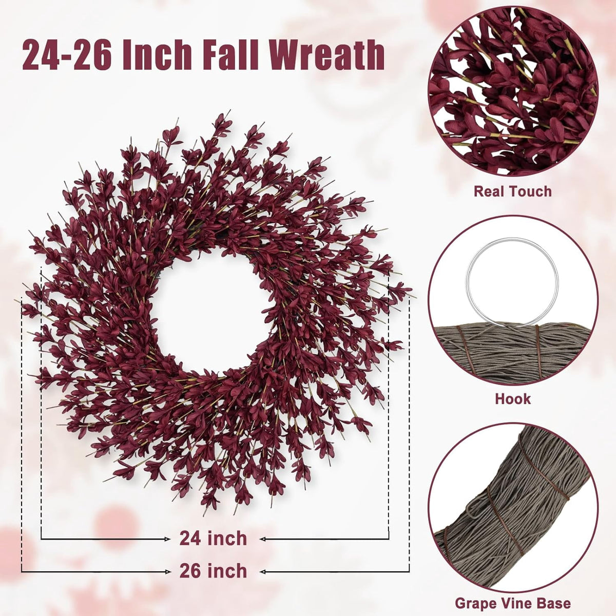 26 Inch Realistic Fall Wreaths for Front Door Outside Autumn Wreath Outdoor Indoors Fall Decorations for Home Thanksgiving Halloween Holiday Decorations Clearance for Wall Porch Door (Wheat)