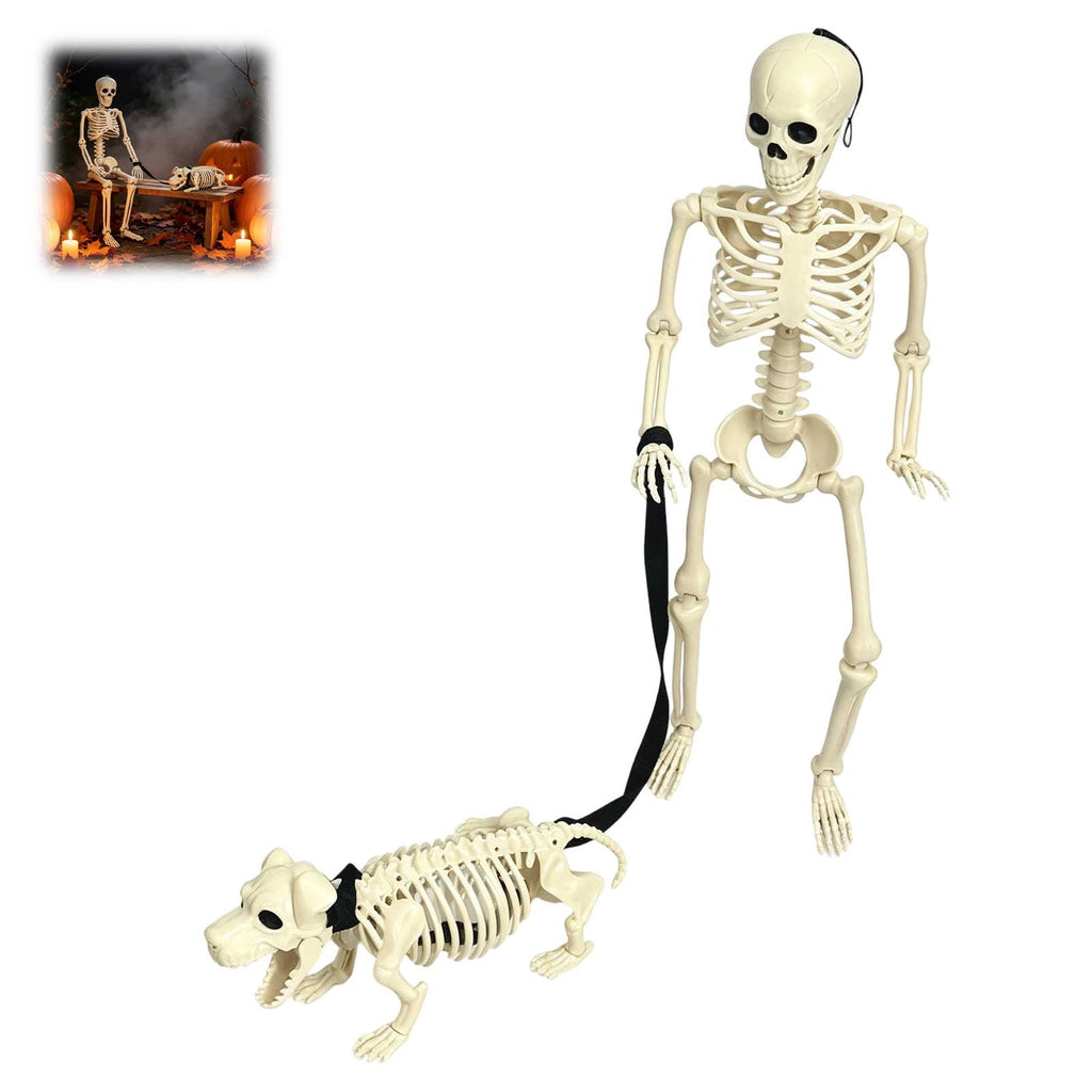 Human Dog Skeleton Halloween Decor, Posable Design for Indoor and Outdoor Seasonal Ornament