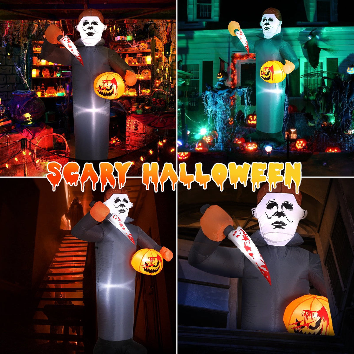 Areker 12ft Halloween Inflatable Grim Reaper, 7 Modes 3D Flame Lights Spooky Blow up Yard Decor, Waterproof & Easy Setup Halloween Ghost for Garden Patio Lawn