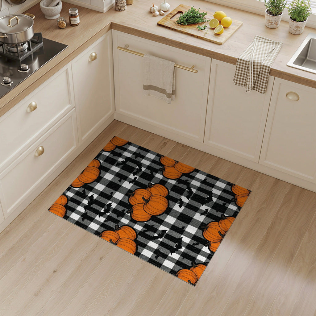 ODIKA Halloween Spooky Pumpkin Phantom Striped Entrance Door Doormat for Playroom, Bedroom, Reading Nook, Pet Friendly & Kids Safe Play