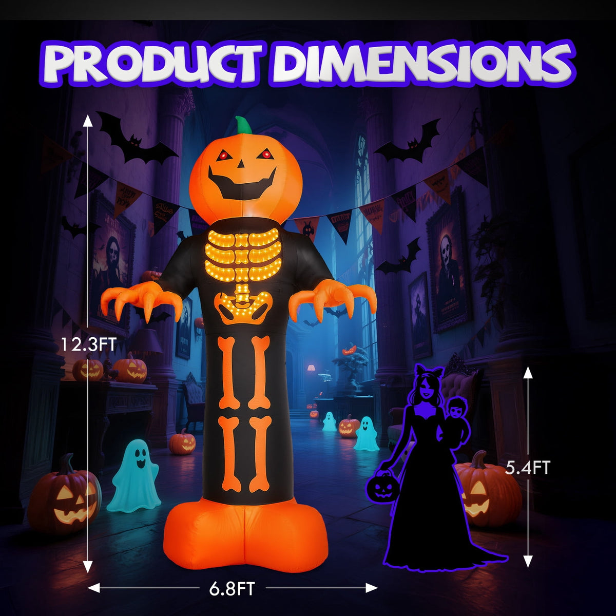 UBesGoo 12FT Halloween Pumpkin Man Outdoor Halloween Inflatables,LED Lighted Decorations