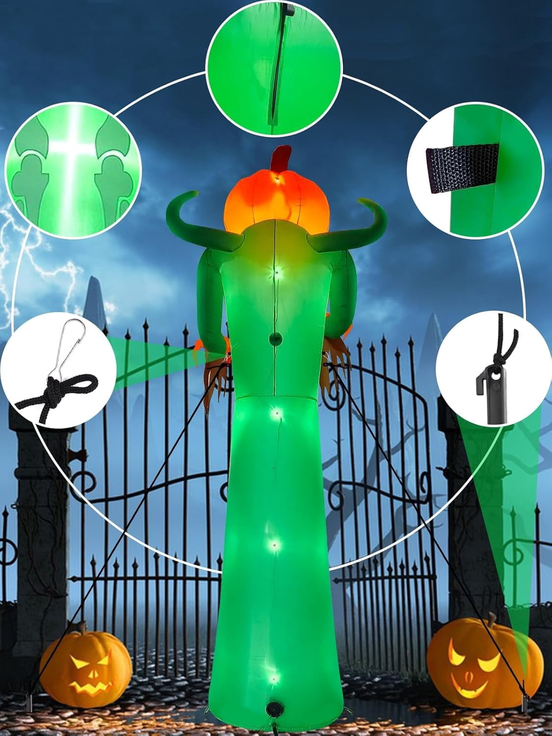 Kalolary 12FT Halloween Inflatable with LED Lights – Giant Pumpkin & Skeleton Outdoor Decoration for Yard, Lawn, Home, & Party – Scary Blow-Up Halloween Holiday Decor