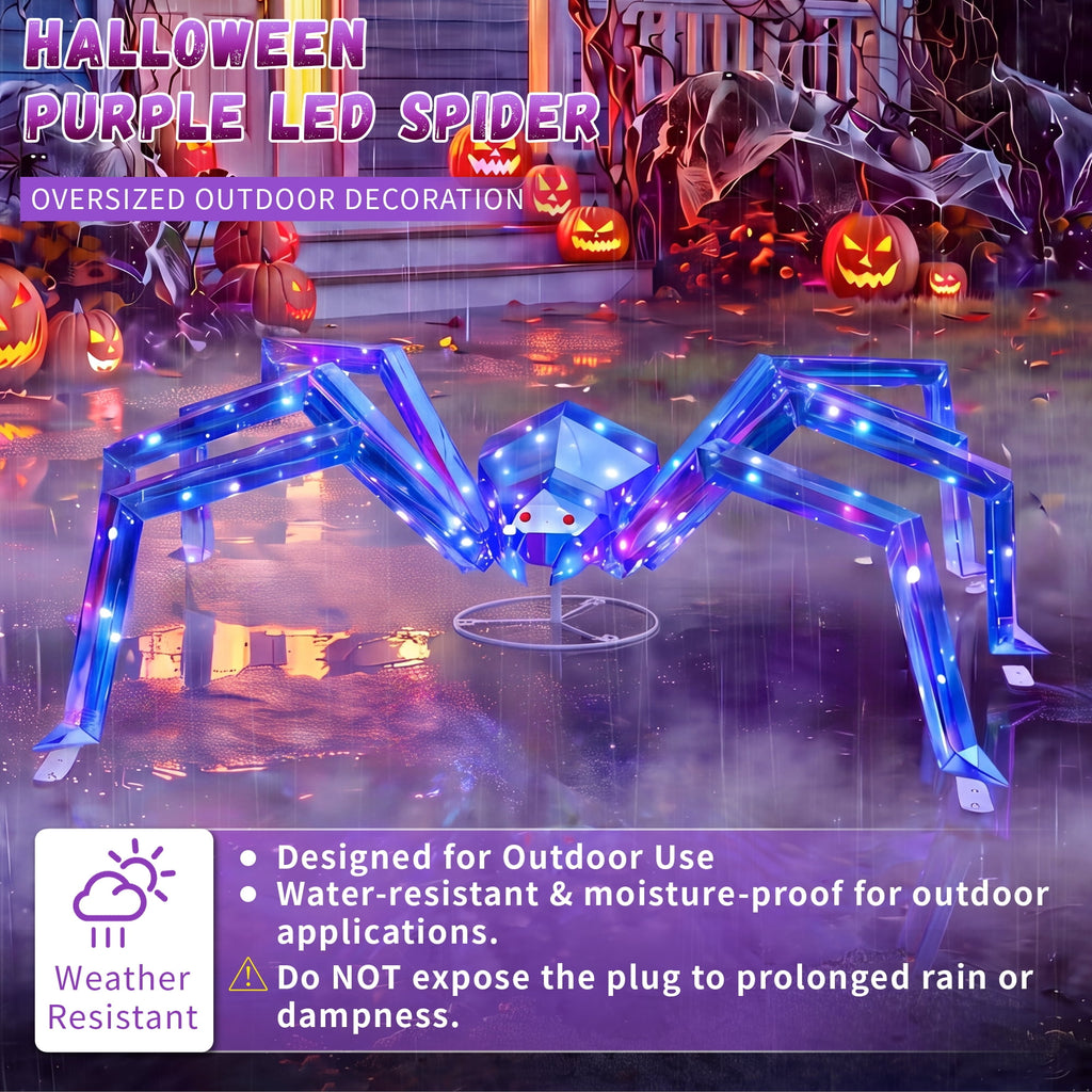 47-Inch Prismatic Iridescent Spider Halloween Decoration with 150 LED Lights, Red Glowing Eyes, Metal Base and Ground Stakes