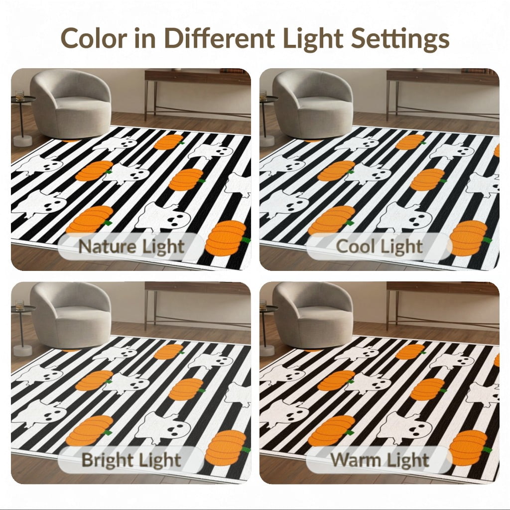 ODIKA Halloween Spooky Harvest Striped Welcome Ghosts Fallc Door Doormat Stain Resistant Low Profile for Dorm Room, Small Living Apartment