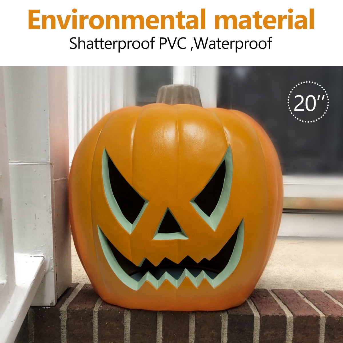 Gamexcel 21" Jack O Lantern Halloween Plastic Pumpkin Lights with Pre-lit LED Bulbs - Indoor/Outdoor Smile Face Decoration