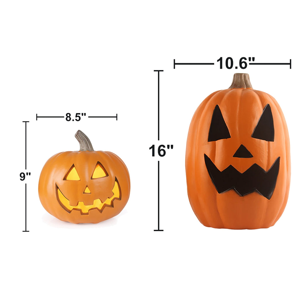 10in & 16in Jack O’Lantern Duo – Halloween Jack O Lantern LED Lighted Pumpkin Set