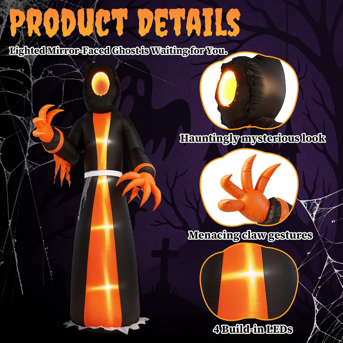 Zimtown 12 FT Halloween Inflatable Grim Reaper with Mirror Tunnel Face,Outdoor Halloween Decoration