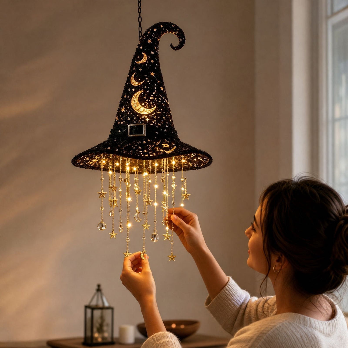 Clearance Witch Hat Halloween Light, LED Hanging Witch Hat Decoration,Battery Operated Spooky Lamp for Indoor Outdoor Party, Porch, Mantel Decor