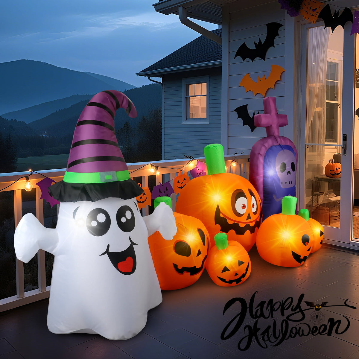 MAGOTAN 6 FT Halloween Inflatable Pumpkin Halloween Inflatable Pumpkins and Cat Outdoor Yard Decoration Build-in 7 LED White Lights