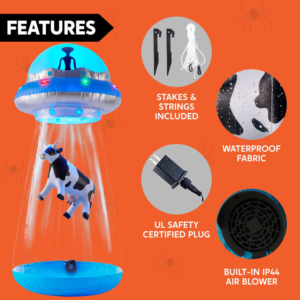 Joyfy 9 ft Halloween Inflatable UFO Alien Decoration with Built-in LEDs,UFO Halloween Decorations Outdoor Blow Up Yard Lawn Decoration