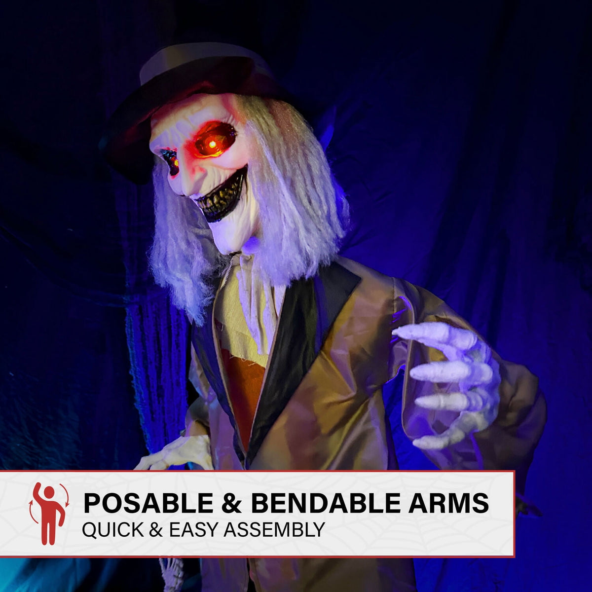 Haunted Hill Farm 5.25 ft Jebediah Bones Animatronic Gravekeeper, Indoor or Covered Outdoor Halloween Decor, Red LED Eyes, Battery-Operated, HHGRVKPR-1FLSA