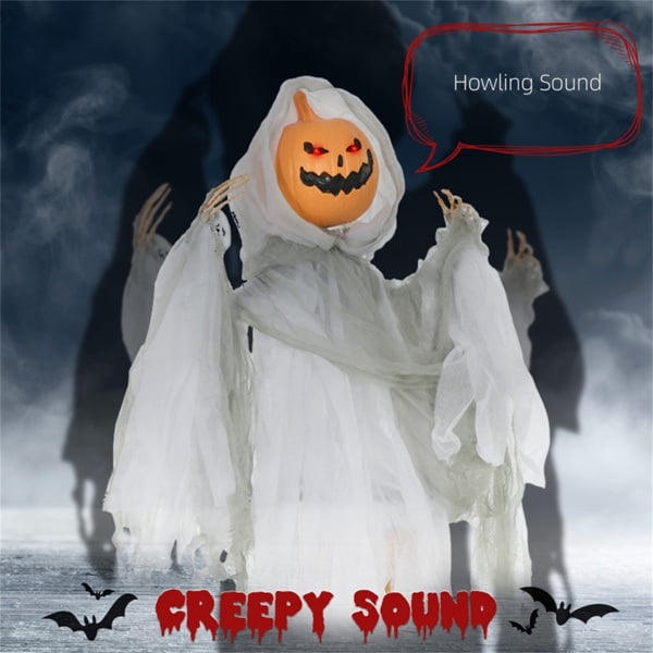 3.9FT Animated Halloween Pumpkin Ghost Prop Sound Activated with Red Glowing Eyes