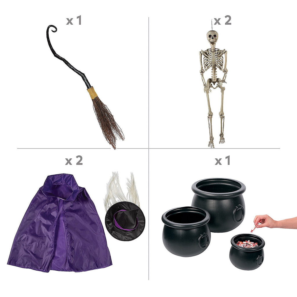 Fun Express Skeleton Witches with Cauldrons Halloween Decorating Kit - 6 Pc