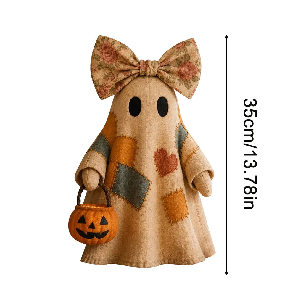 Lighted Vintage Patchwork Ghost, 13.8in LED Sweet Ghost with Pumpkin Lantern, Patchwork Ghosts Lamp for Halloween Decor, Harvest Fall Halloween Decorations for Mantel Shelf Entryway Porch (3Pack)