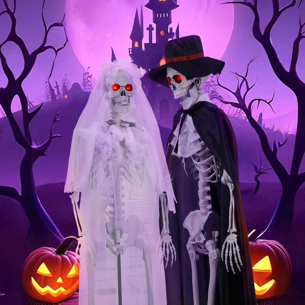Thehsnt 65" Posable Skeleton Couple - Life Size Halloween Bride & Groom with Movable Joints