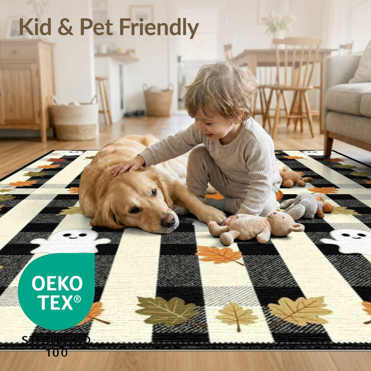 ODIKA Halloween Spooky Harvest Striped Welcome Ghosts Fallc Door Doormat Stain Resistant Low Profile for Dorm Room, Small Living Apartment