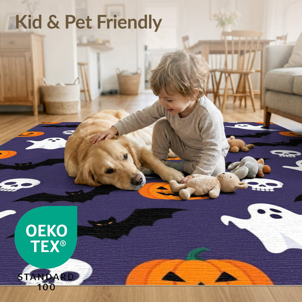 ODIKA Halloween October Phantom Gourd Flying Creature Fiber Doormat Stain Resistant Low Profile for Dorm Room, Small Living Apartment