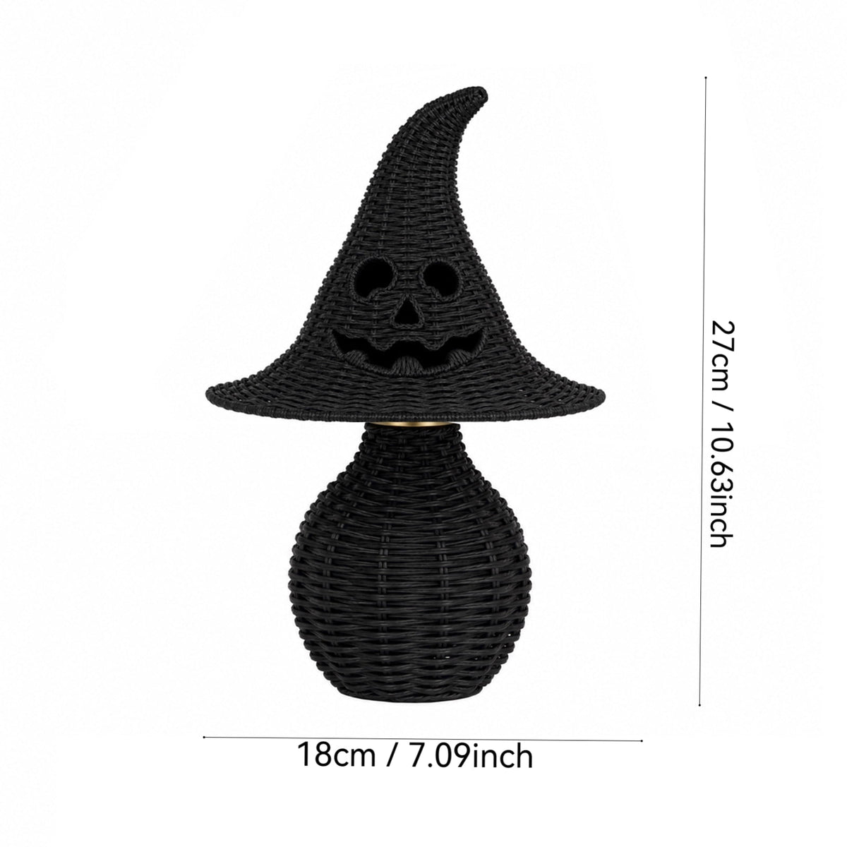Lighted Halloween Table Centerpiece, Witch Hat Pumpkin Lamp, Black Woven Rattan Halloween Decor Indoor, Glowing Tabletop Decoration for Party Home