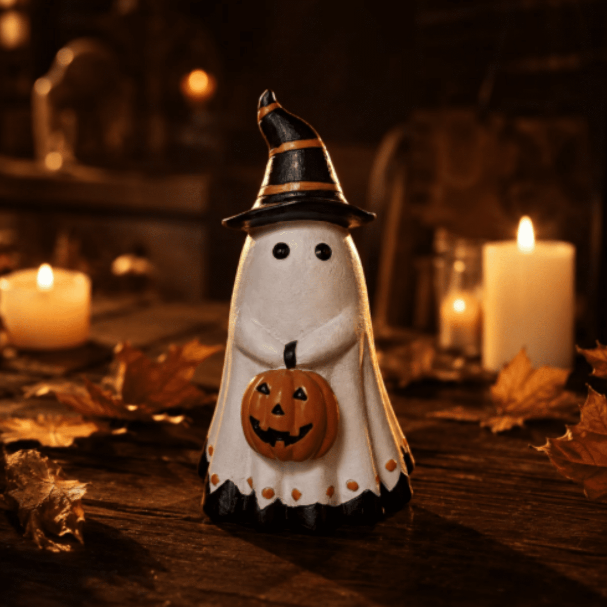 Halloween Decorations Outdoor, Lighted Hanging Ghost Decor with Witch Hat & Broom, LED Flying Ghost Decoration for Porch, Yard, Tree, Patio, Haunted House & Indoor Party 43.3in