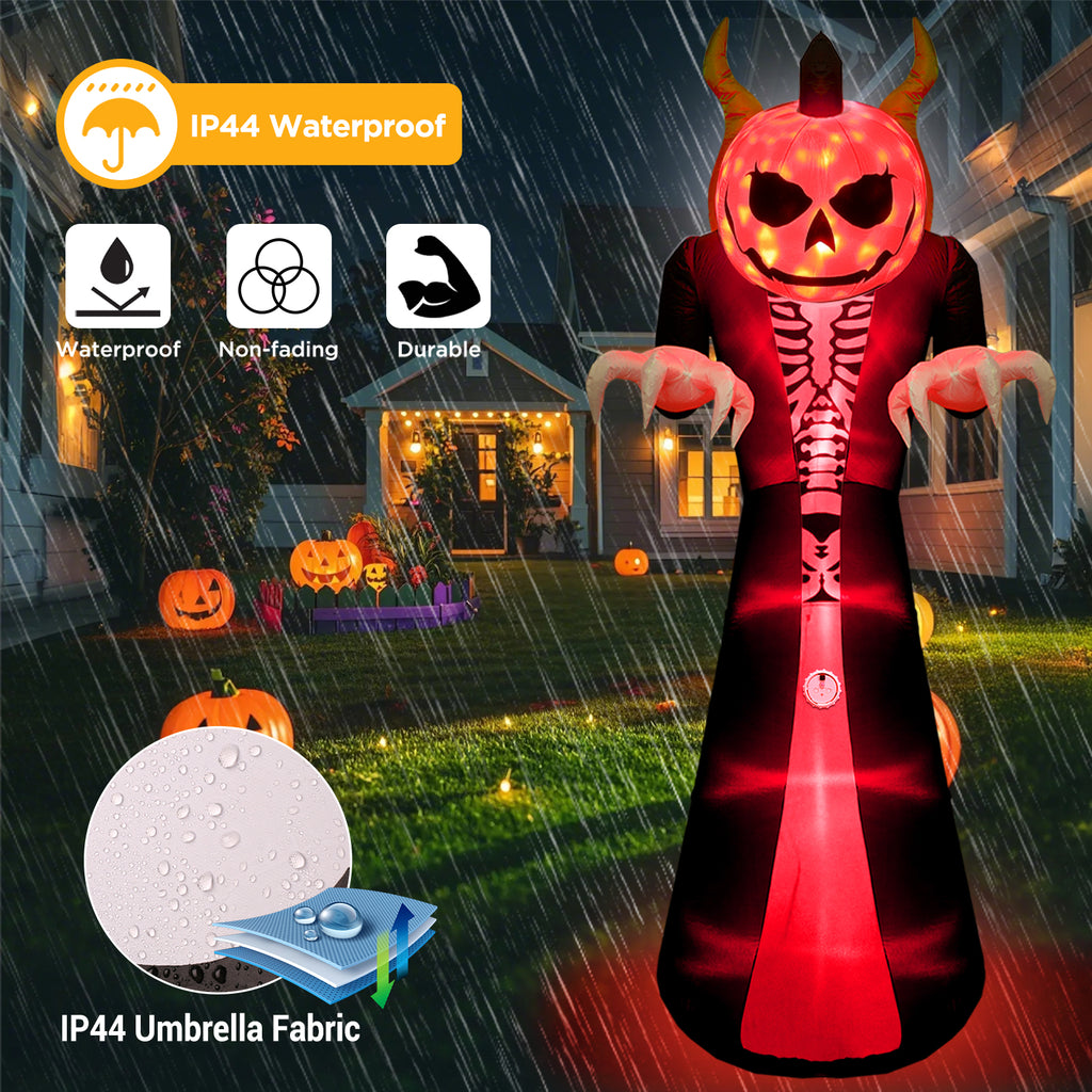 10FT Halloween Inflatable Outdoor Decoration 7 Color RGB Light, Scream Sound Grim Reaper Ghost Halloween Inflatables with Pumpkin Head, Blow Up Yard Decorations for Holiday Party Garden
