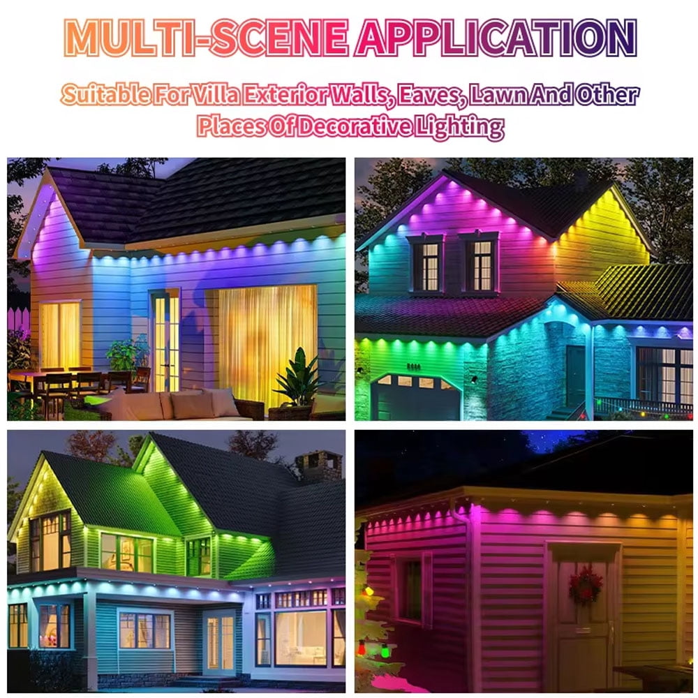VIVIHEYDAY Permanent Outdoor Lights 100ft, Smart RGB App Remote Control Outdoor Lights with 60 LEDs, LED Eaves Lights IP67 Waterproof, House Roof Outdoor Lighting for Party, Halloween, Christmas