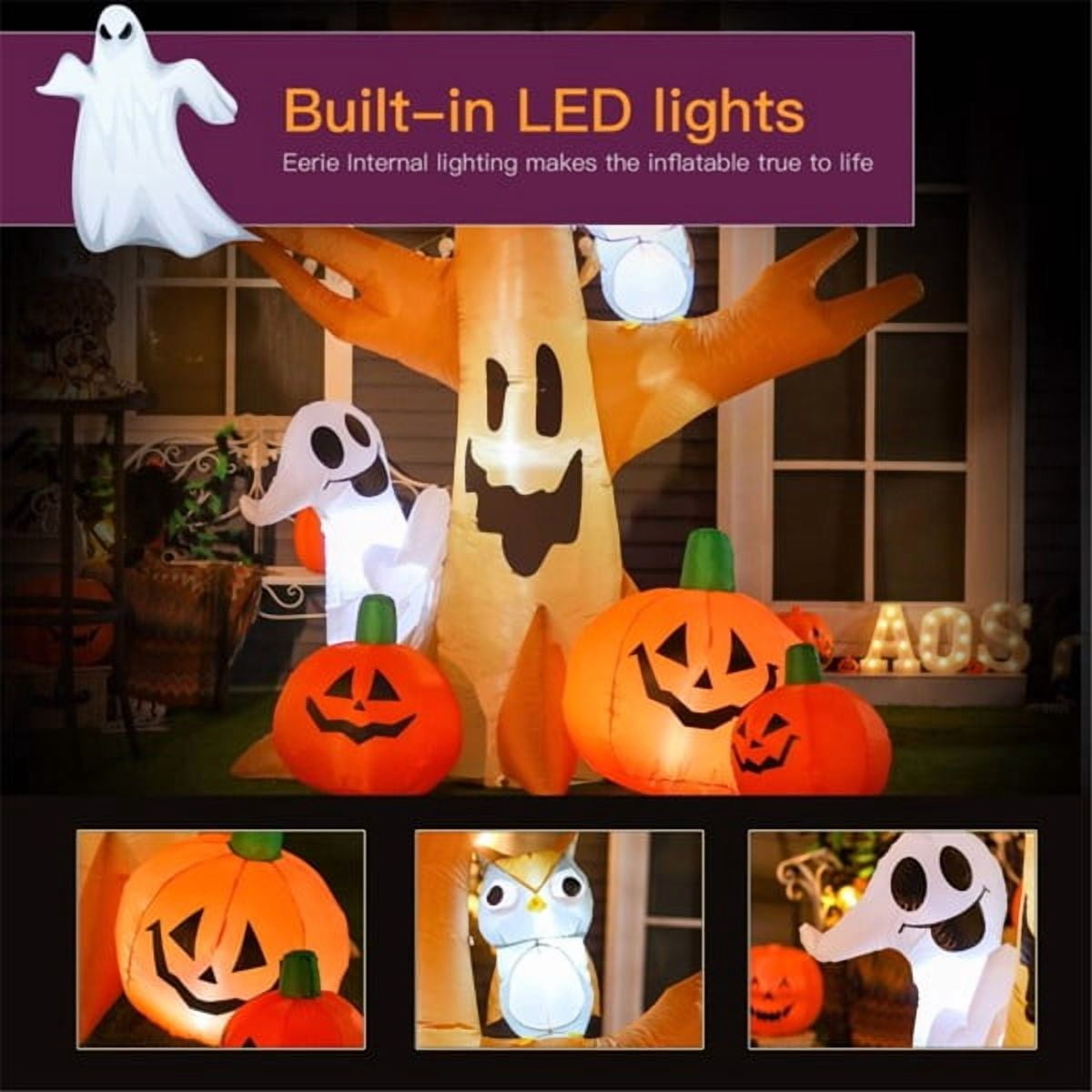 7.5FT Halloween Inflatable Ghost Tree, Built-in White LED Lights,Weather-Resistant Polyester, Self-Inflating
