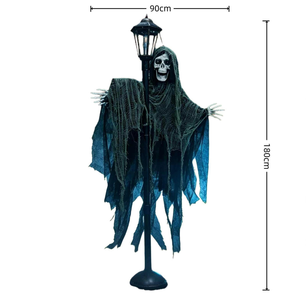 AMARHH Halloween Lighted Ghost Street Lamp Prop, 79 x 39 x 2 Inch, Glowing Skeleton Grim Reaper Yard Decor with Tattered Robes, Spooky Outdoor Party Haunted House Prop