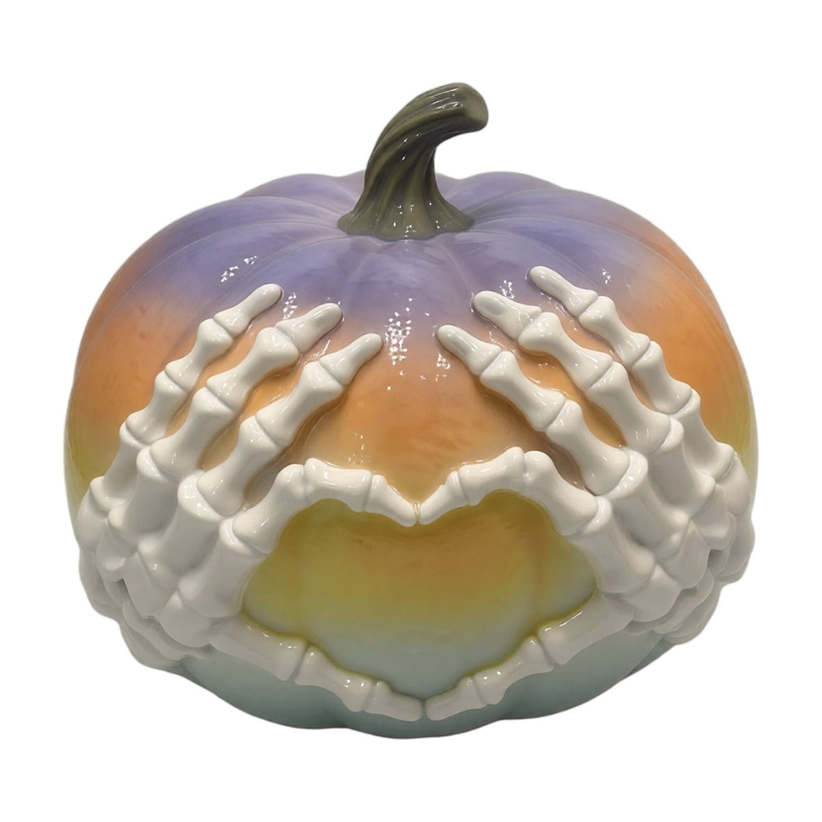 Gradient Skeleton Hand Heart Pumpkin, Resin Pink Purple Artistic Color Unique Halloween Art Display for Living Room Desktop_Pink